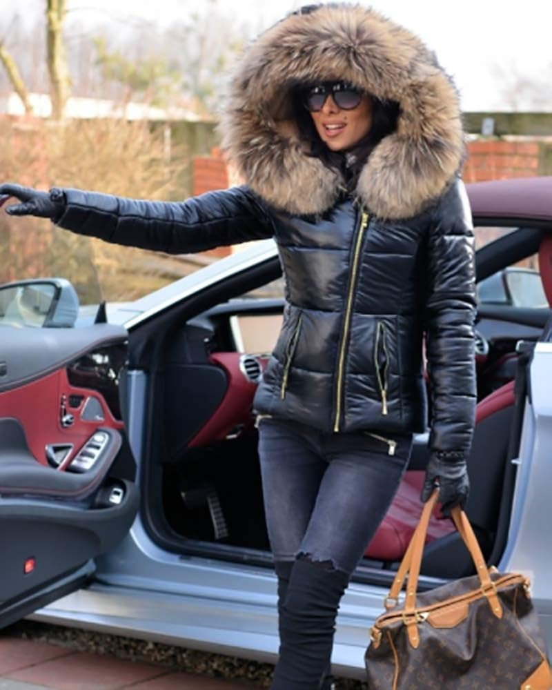 Aofur Womens Ladies Quilted Winter Coat Fur Collar Hooded Down Jacket Parka Outerwear: Clothing