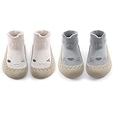 FABRST 2 Pairs Baby Sock Shoes Infant Boys Girls Non Slip Shoes Slippers Toddler First Walking Shoes Slip-on Sneakers