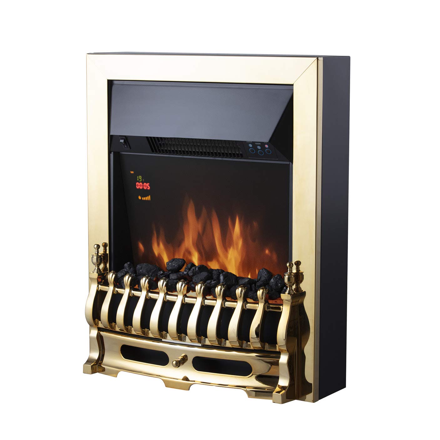 Warmlite Whitby 2kW LED Electric Fire Inset with Remote Control, 2000W, Brass, WL45049