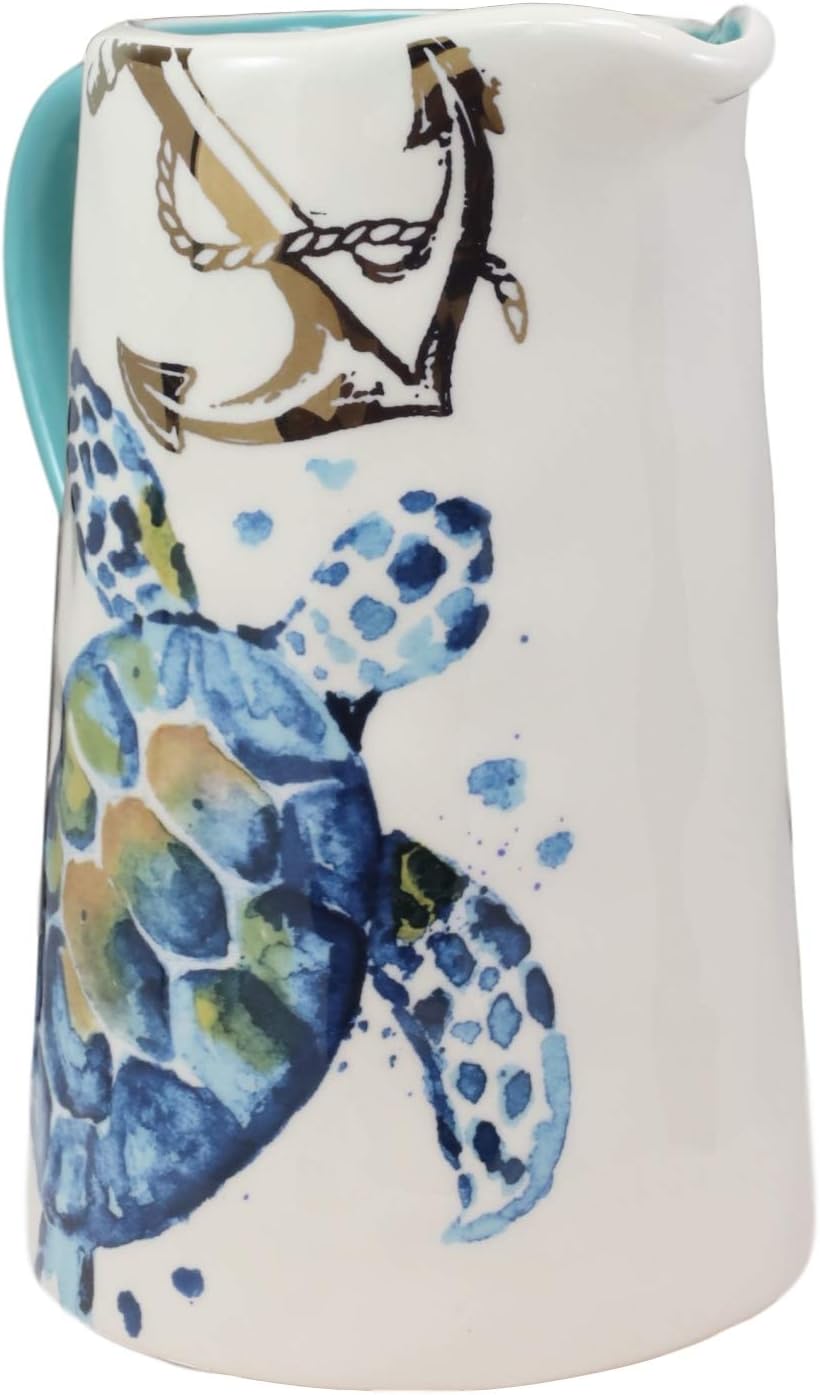 coastal collection outdoor living sea turtle melamine dinnerware on Amazon Com Ebros Nautical Marine Coastal Blue And White Sea Turtle Ceramic Dinnerware For Beach Party Hosting Kitchen And Dining Earthenware Serveware Hot Cold Drink Jug Pitcher 1 Chip Dip Sets