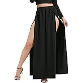 SILUI Women's High Waist Double Slit Sexy Plus Size Thigh Split Flowy Long Maxi Skirt