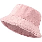 Yonchic Winter Soft Faux Fur Plush Bucket Hat, Lovely Fisherman Cap, Fashion Outdoor Thick Warm Sun Cap for Women