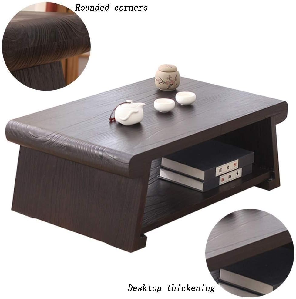 KHFFH Table- Simple Solid Wood Low Table Study Table Japanese Style Bay Window Tatami Small Coffee Table Balcony Bay Window Solid Wood Computer Desk (color: Black, Size: 60 * 40 * 30cm)