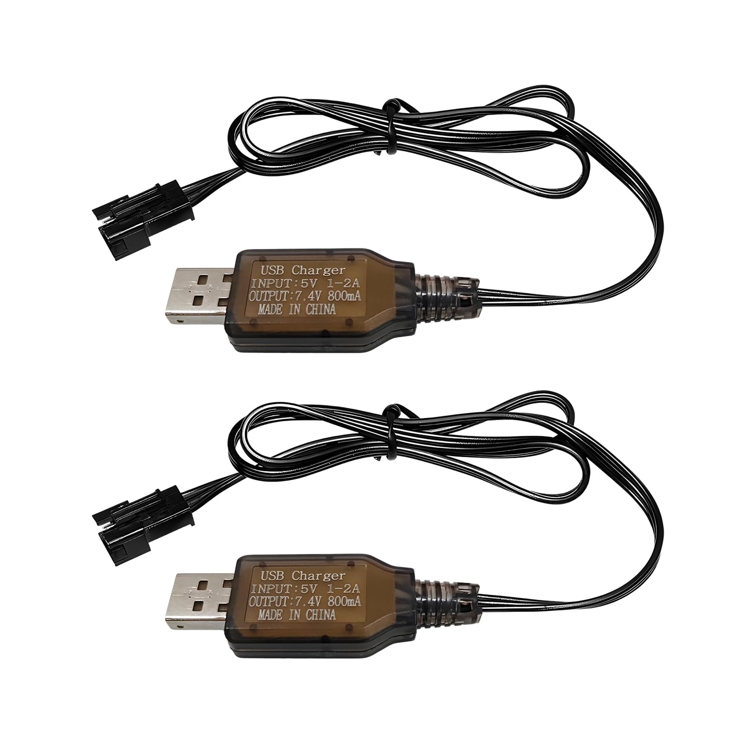 AMZZN 2PCS 7.4V 800mh USB Charging Cable with SM-3P Plug Connector for RC Excavator, Truck, Tank,Huina 1575 RC Engineering Vehicle,DE43 DE60 RC Toy Car,7.4V Battery USB Charger