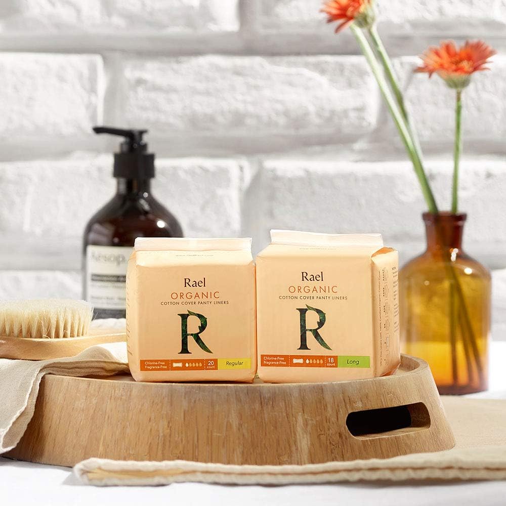 Rael Certified Organic Cotton Panty Liners, Regular - 2Pack/40 total - Unscented Pantiliners - Natural Daily Pantyliners (2 Pack) ,6 Inch: Health & Personal Care