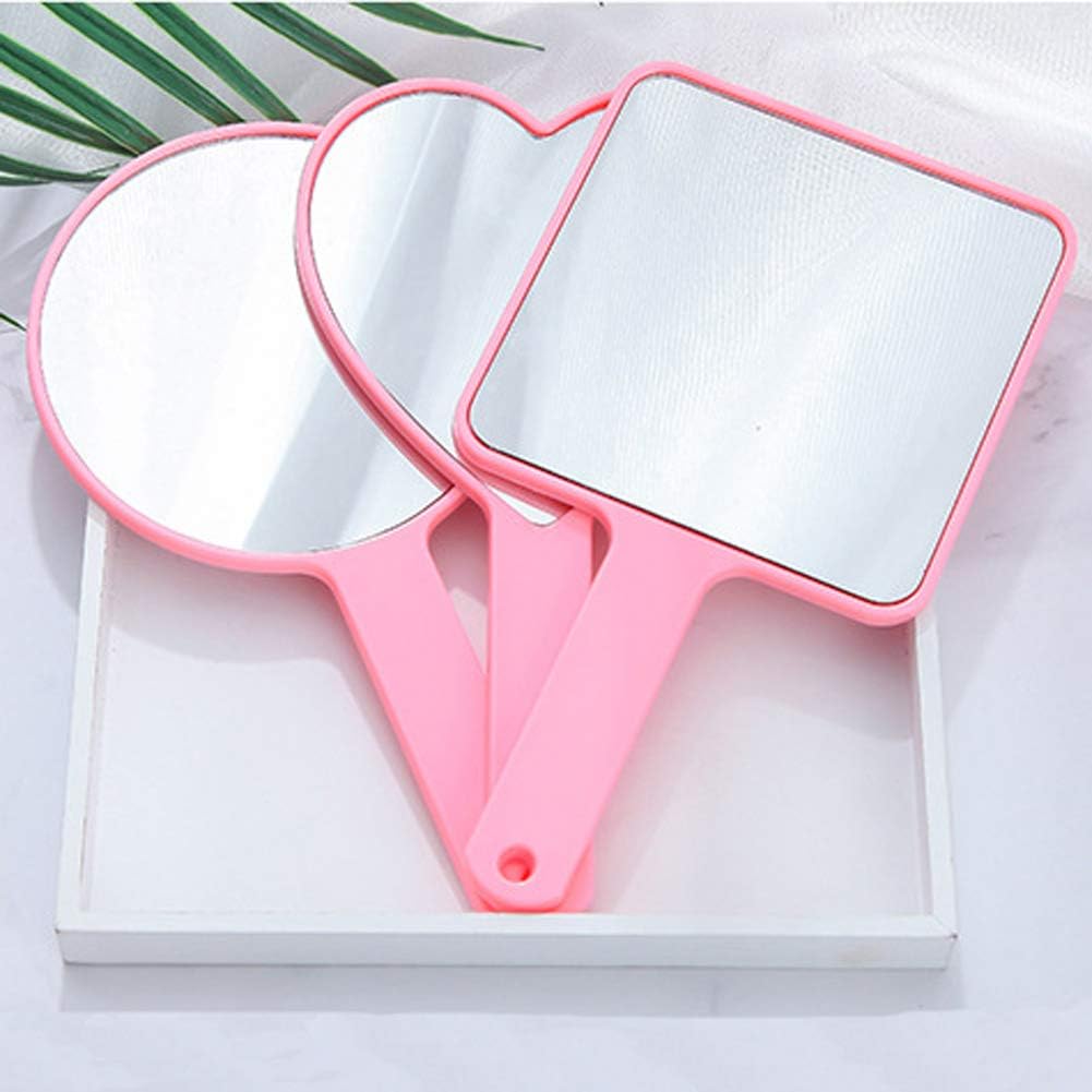 TBWHL Heart-Shaped Travel Handheld Mirror Portable Personal Cosmetic Hand Mirror with Handle Pink: Furniture & Decor