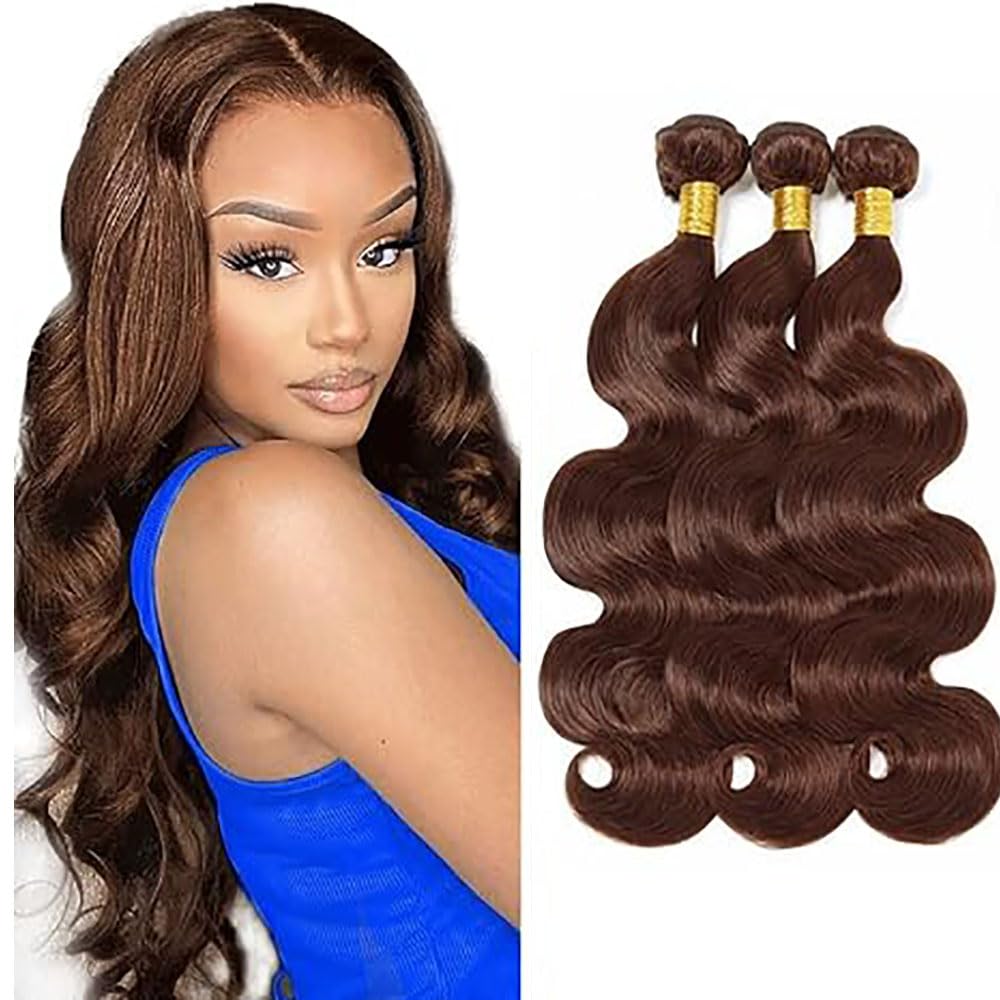 Hxxcoup Human Hair Bundles 3 Bundles Body Wave Extensions Brown Colour Unprocessed Brazilian Remy Grade 8A Doubles Weft for Woman 22 24 26 Inch