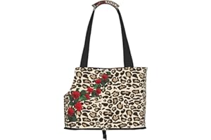 JAIDEN BEATA Funny Print Pet Carrier for Small Dogs Cats Puppy Kitten, Leopard Print Red Roses Foldable Soft-Sided Dog Purse Carrier Dog Sling Carrier Pet Tote Bag for Travel Shopping