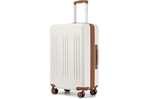 Kono Lightweight 28 Inch Expandable Luggage with Quiet Spinner Wheels TSA Lock, Scratch and Drop Resistant PC+ABS Hardside Durable Large Checked Suitcase, Cream White & Brown