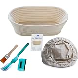 Cestino Per Lievitazione Banneton Rotondo In Rattan Naturale - 5 Misure (13-25 Cm) Con Federa In Tessuto Lavabile, Per Pane E Lievito Madre