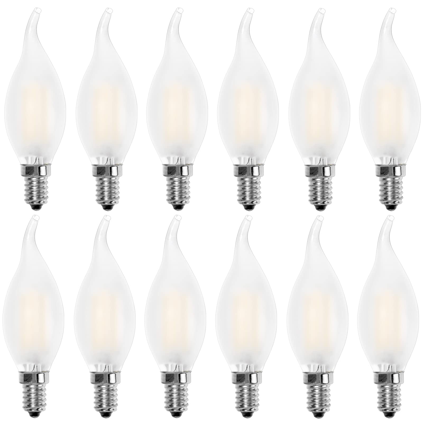 Huoqilin E14 Led Candle Bulbs, Frosted Flame Filament, SES C35 Small Edison Screw Light Bulb, 4W (40W Equivalent),Warm White 2700K, Pack of 12