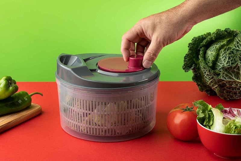 HOGAR HACC4554 - Centrifugadora de Ensalada 3L, Escurridor de Verduras Manual con Manivela, Secador de Lechuga, Sin BPA, Fácil Limpieza