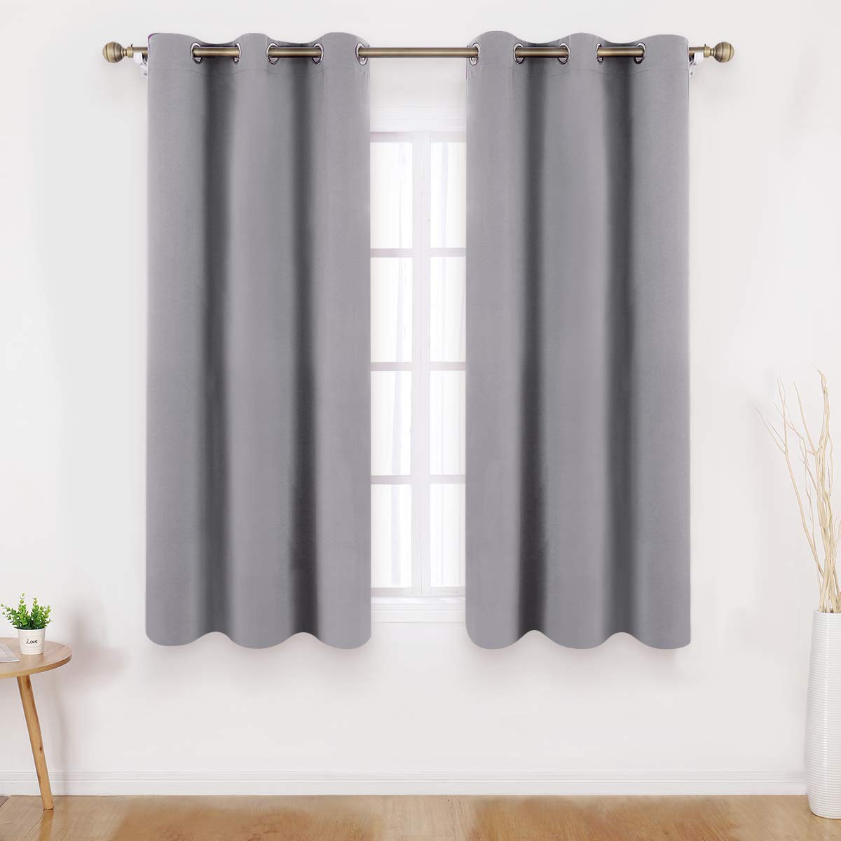 HOMEIDEAS Light Grey Blackout Curtains 2 Panels 46 X 54 Inch Drop Room Darkening Eyelet Curtains for Bedroom, Thermal Insulated Light Blocking Window Drapes