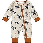 SAYOO Western Baby Cowboy Clothes Neutral Zipped Fall Romper Outfit for Boy Girl Infant Lapel Cow Print One-piece Jumpsuit
