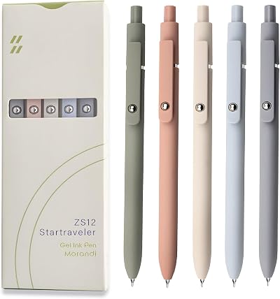 UIXJODO Gel Pens 0.5mm Morandi 5 Colors Retractable Fine Point Black Ink
