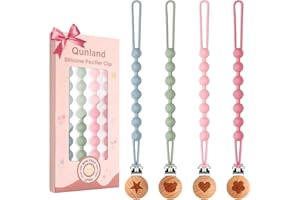 QUNLAND Silicone Pacifier Clip Holder for Baby Girls and Boys, 4-Pack One-Piece Soft Flexible Binky Clips Holder with Cute Texture, Newborn Baby Essentials for Teething Relief, Gifts for Xmas Baby Shower