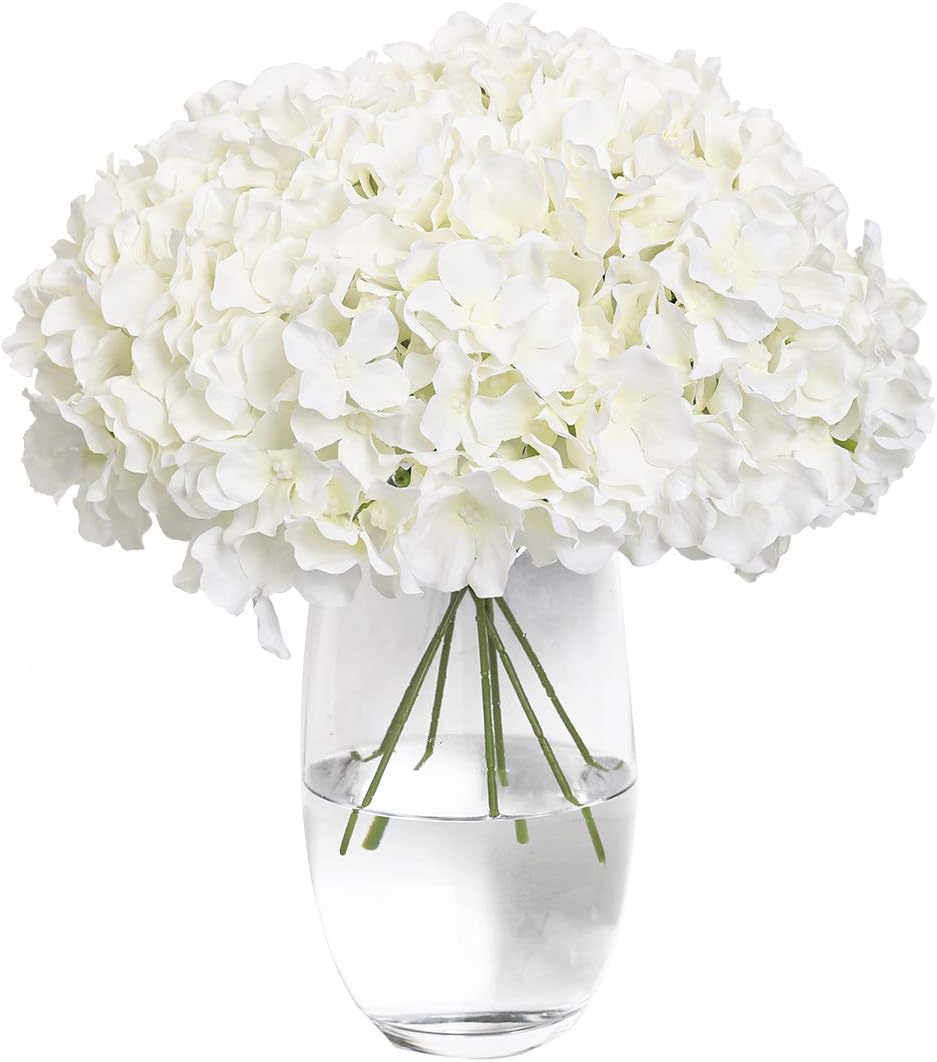 Tifuly Hydrangea Silk Flower White 12 Heads Artificial Flower Head DIY Wedding Centerpieces Bouquets Home Office Decor with Long Stems(White)