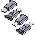 AreMe Micro USB 2.0 to USB C Adapter (4 Pack), Micro USB Female to USB Type C Male Converter Connector Support Charge Data Sync for Galaxy Type-C Phones, Tablets and More (Grey)