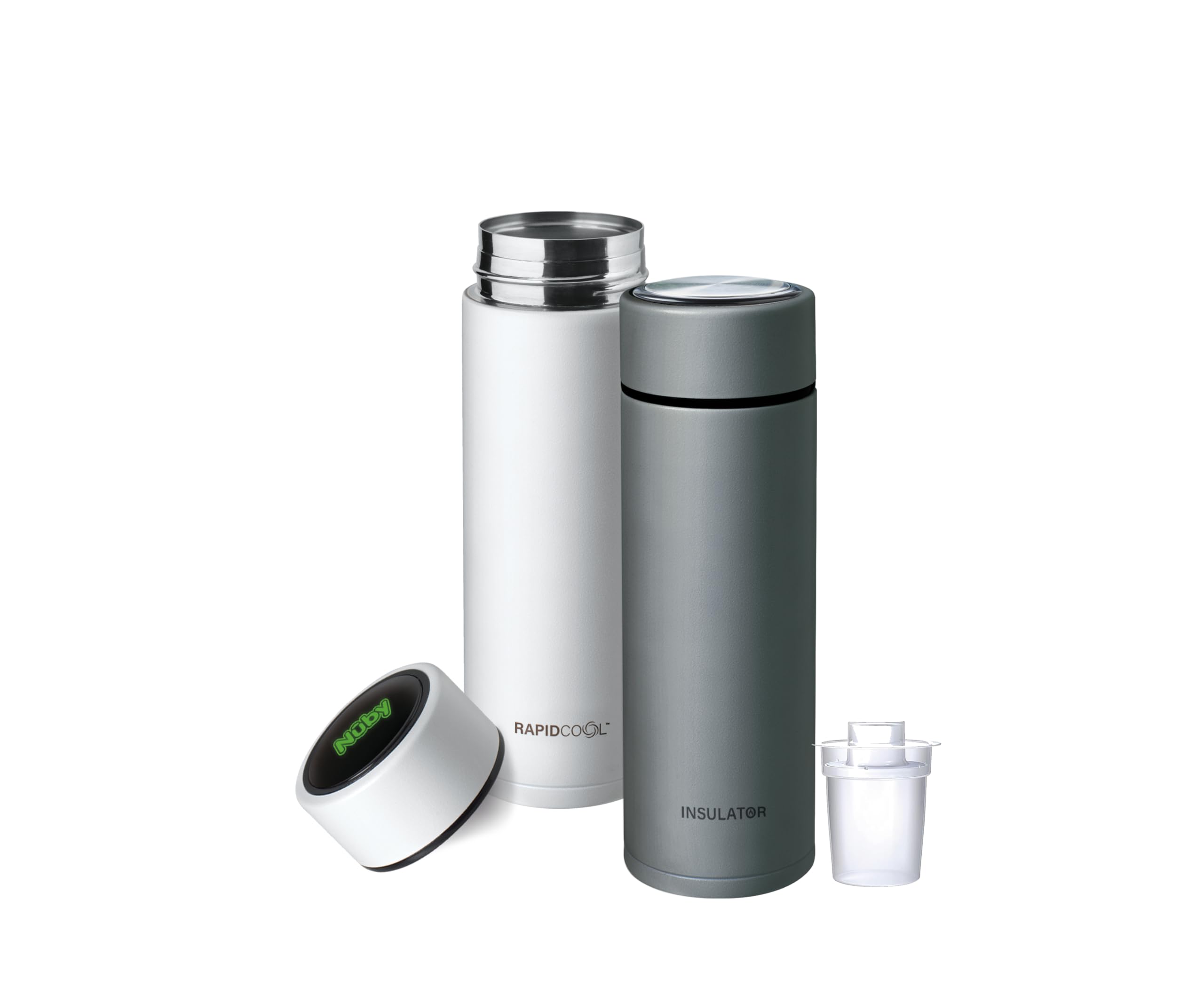 Nuby RapidCool Portable Baby Bottle Maker Twin Pack - Formula Feed in 2 Minutes | Ideal for Travel Bottles and Night Feeds | Includes Milk Powder Dispenser, Digital Lid & Flask (White)