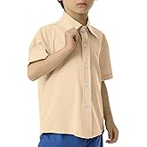 Phedrew Boys Short Sleeve Dress Shirt Lightweight Cooling Button Down Shirts Summer School Uniform Shirts for Kids