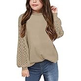 Batermoon Girls' Long Sleeve Shirts Lace Loose Fit Casual Crewneck Blouses Tops 5-14 Years