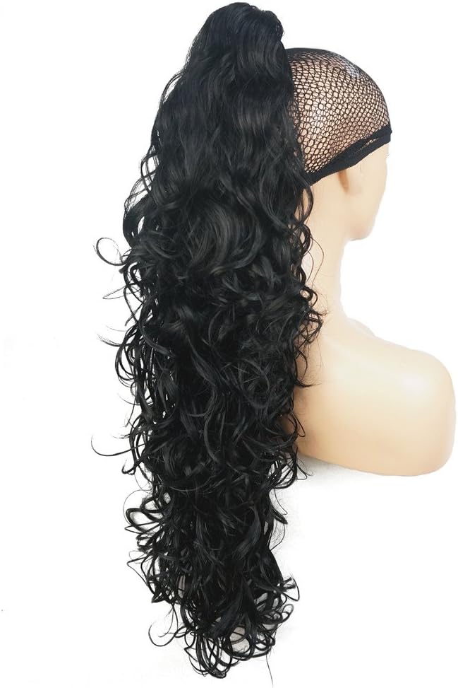 Lydell 30" Long Curly Styled Clip In Claw Ponytail Hair Extension Synthetic Hairpiece 280g with a jaw/claw clip Black - Image 3