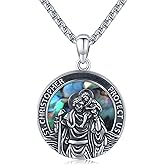 TwoAnts 925 Sterling Silver Patron Saint Medal Necklace Protection Catholic Jewelry Gifts for Men Women