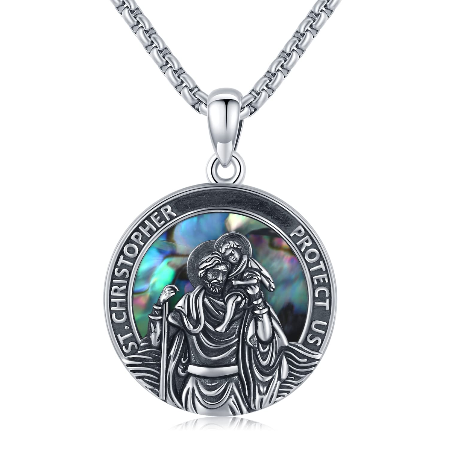 Midir&Etain St Christopher Necklace for Men Women 925 Sterling Silver Saint Christophers Medal Pendant Necklace Protection Christian Necklace Religious Jewellery Gifts for Boyfriend Husband