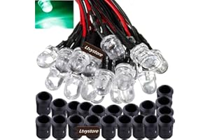 Ltvystore 20Pack 10MM 12V White LED Pre Wired Prewired 7.87 Inch Lamp Light Bulb Prewired Emitting Diode& 20Pack Black 10MM LED Plastic Clip Holder Display Panel (Green)