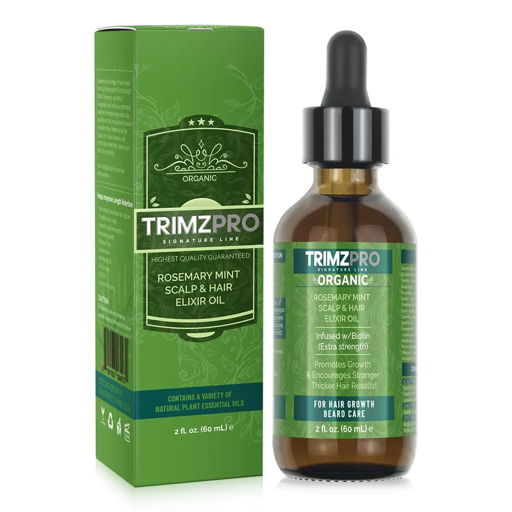 Trimzpro Organics - Biotin Rosemary Mint Hair & Scalp Elixir For Hair Growth Anti-Frizz Conditioning Serum Unisex Vegan