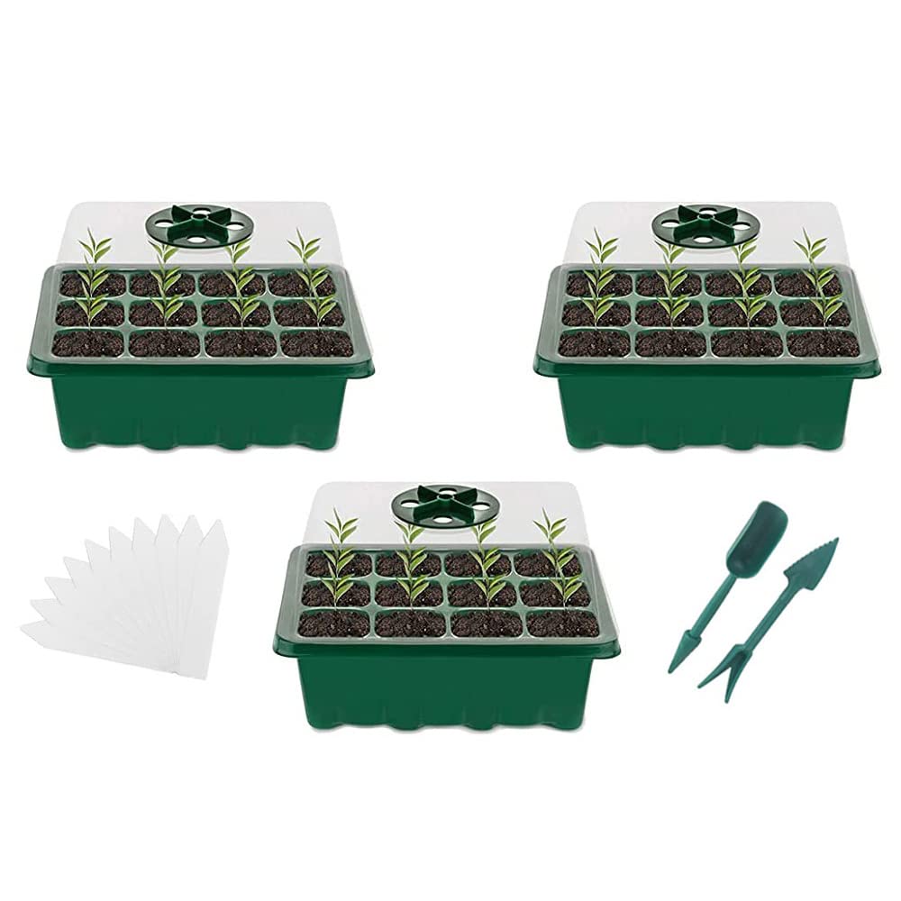 Seed Trays, 3 Pack 36 Cells Propagator Growing Thicken Seedling Starter Growing Trays with Lids, Germination Tray Kit Plastic for Greenhouse,Garden Green