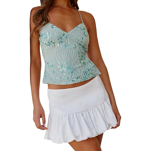 Débardeur dos nu à paillettes pour femme - Sans manches - Tenue de club à paillettes scintillantes froncées - Pour fête, concert, abricot, S