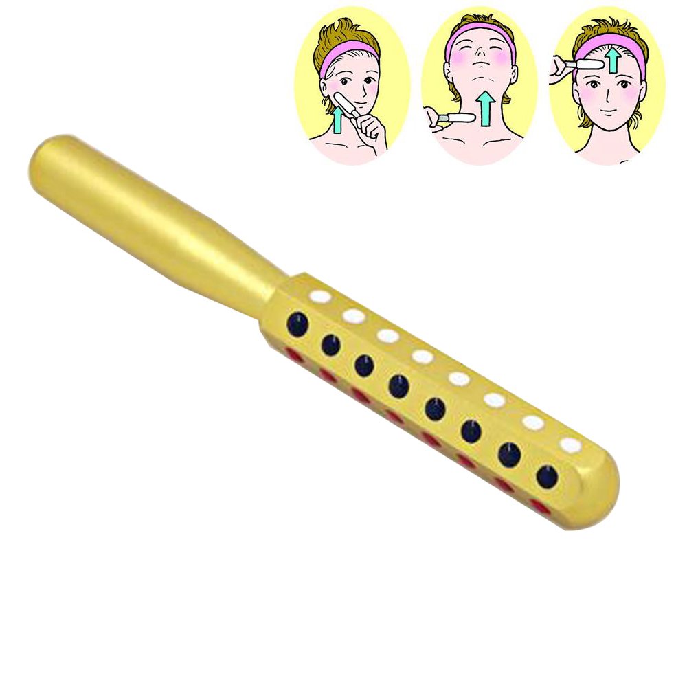 Zinnor Germanium Uplifting Massage Roller Beauty Wand for Face and Body - Rejuvenates Face and Neck Skin Care Beauty Massager, Metal Handle, Gold