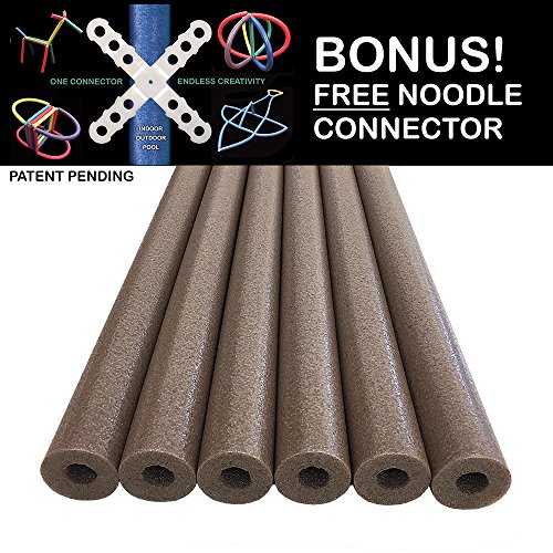 Oodles of Noodles Deluxe Foam Pool Swim Noodles - 6 PACK Brown 52 Inch Wholesale Pricing Bulk Pack and Free Connector