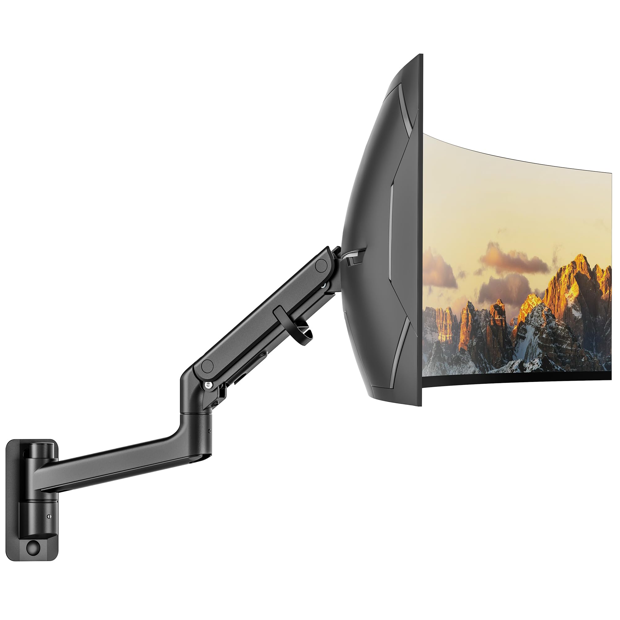 Photo 1 of monTEK 17-49 inch Single Monitor Wall Mount for up to 44 lbs Ultrawide Screen, Premium Aluminum Heavy Duty Monitor Arm with Adjustable Gas Spring Arm, 75x75/100x100 VESA Mount, Black