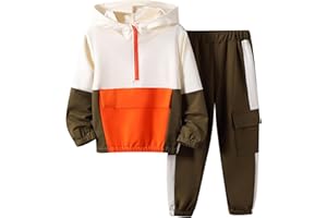 Azmxynol Boys Clothes Kids Little Boy Color Block Half Zip Hoodie & Jogger Pants Outfit Set,4-12 Years