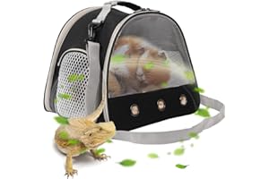 WEVONIGU Ventilation Carrier for Bearded Dragon,Guinea Pig Carrier,Guinea Pig Carrier for 2,Reptile Travel Carrier for Lizards Sugar Glider Hedgehog Rat Parrot Birds,Airline Approved Black