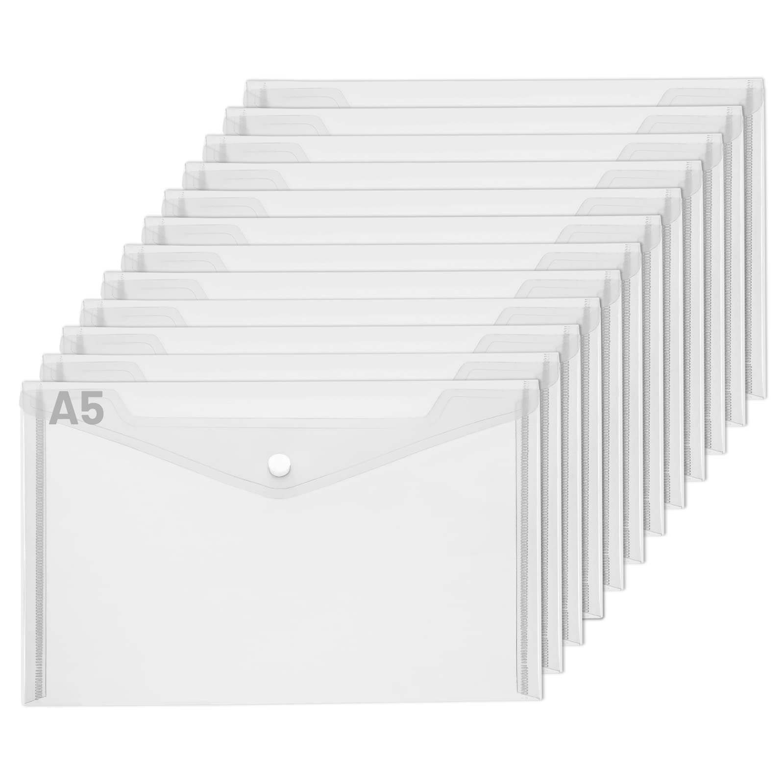 Lalago A5 Document Wallets Pack of 12 A5 Transparent Document Folder with Press Stud A5 Transparent Document Folder Wallets for File, Paper, Receipts, Homework, School Office