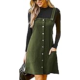 CUPSHE Casual Dresses for Women Square Neck Button Front Sleeveless Pockets A Line Mini Overall Dress Olive Green, M