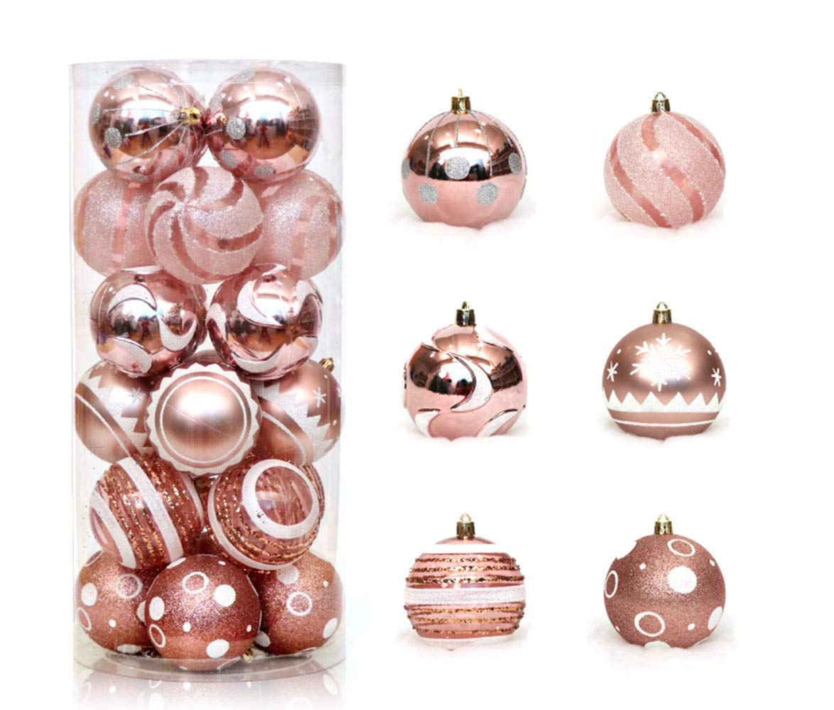 KiKom Christmas Ball Ornaments 24ct 2.36" Shatterproof Painted Hanging Balls Christmas Tree Decoration Set For Holiday Wedding Christmas Decor 6cm (Rose gold)