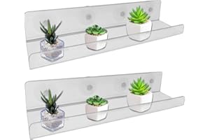 BXHYOLY 2 Pack Acrylic 15 Inch Window Box Shelf Ledge Suction Cup Shelf Box for Herbs Planter Succulents