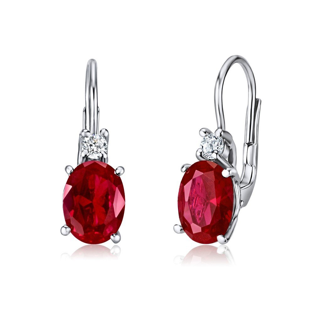 SILVEGO Women 925 Sterling Silver Earrings with Synthetic Ruby and Clear Zirconia