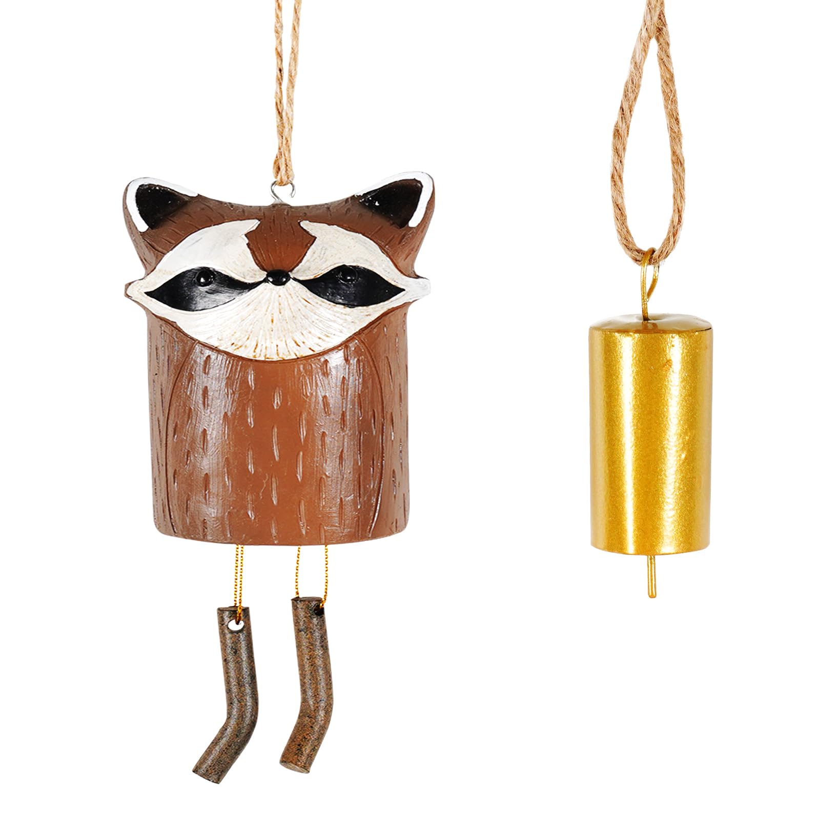 Soulnioi Resin Animal Wind Chimes Hanging Crafts Outdoor Handmade Art Wind Bell Ornament with Mini Bell Ideas Garden Decor for Outdoor Backyards Patio Christmas Home Decor-Raccoon
