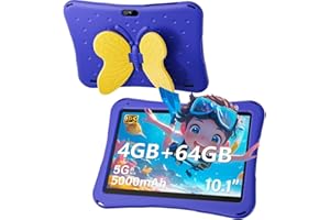 Kidoz Tablette Android 10,1" pour enfants avec étui pour enfants, 4 Go de RAM 64 Go de ROM, 5000 mAh, écran 1280 x 800, doubl