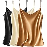 VIDUSSA Sexy Tank Tops Womens Satin Cami Top Pack V Neck Camisole Spaghetti Strap Tank Loose Sleeveless Blouses