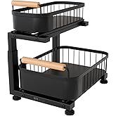 HTH Goods Premium Heavy Duty Carbon Steel Under Sink Organizer, Large 2 Tier Pull Out Cabinet Organizer, 7 Adjustable Heights with Smooth Ball Bearing Sliding Baskets for Bathroom & Kitchen