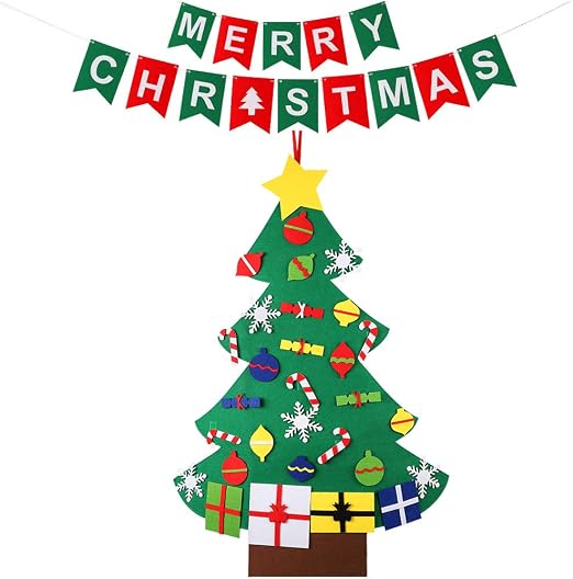 Amazon Com Ele Eleoption Diy Felt Christmas Tree Decorations Kit For Kids Christmas Decoration Outdoor Indoor Ornaments Wall Window Door Hanging Decal Sticker Merry Christmas Banner Xmas Gifts Candy 30pcs Home Kitchen