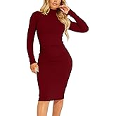 Kaximil Women's Ribbed Basic Casual Midi Dress Long Sleeve Bodycon Ruched Club Dresses