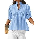 Cicy Bell Womens Puff Sleeve V Neck Blouse Babydoll Peplum Tops Dressy Casual Pleated Loose Fit Shirts