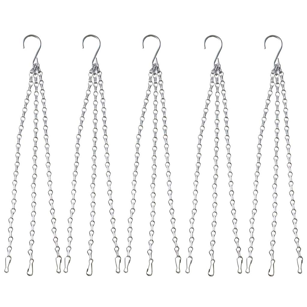 Lainrrew 5 Pcs Plant Hanging Chains, 3 Point 16 Inch Flower Pot Basket Hanger Chain Garden Plant Hangers for Bird Feeders Lanterns Planters (Silver)
